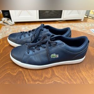 Navy Blue Leather Lacoste Straightset Sneakers